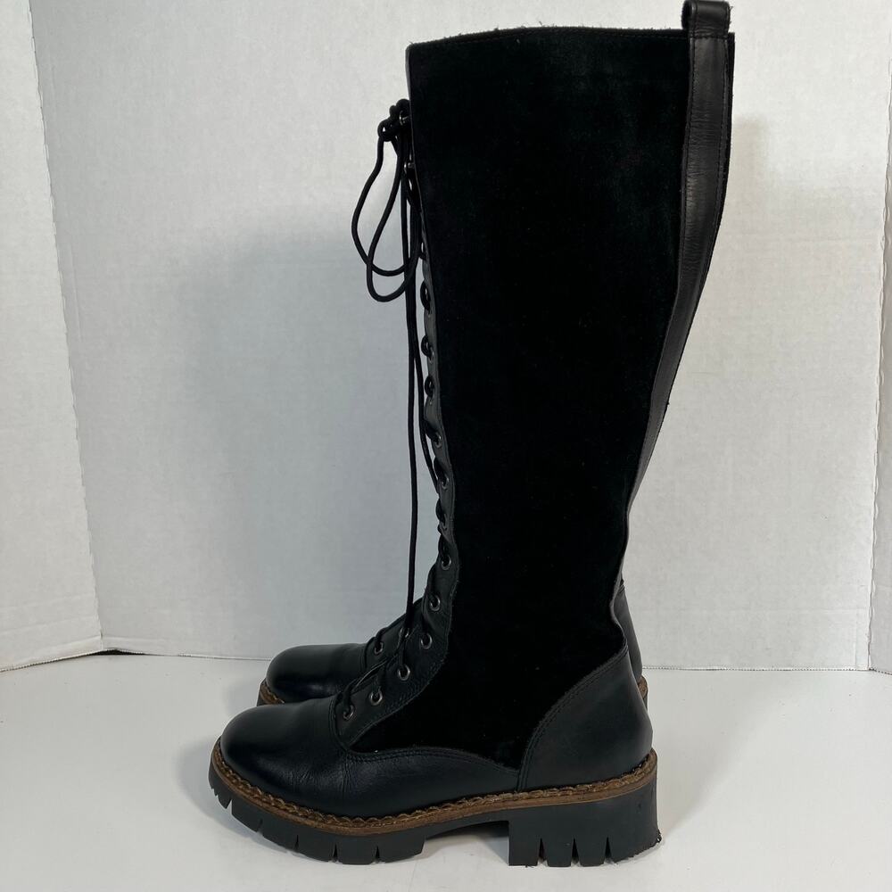 Aldo Sz 7 Lace-up Tall Combat Boots Lug Sole Black Leather & Suede Biker Grunge